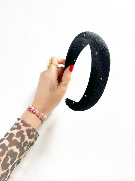 Classic Headband in gold studded black velvet