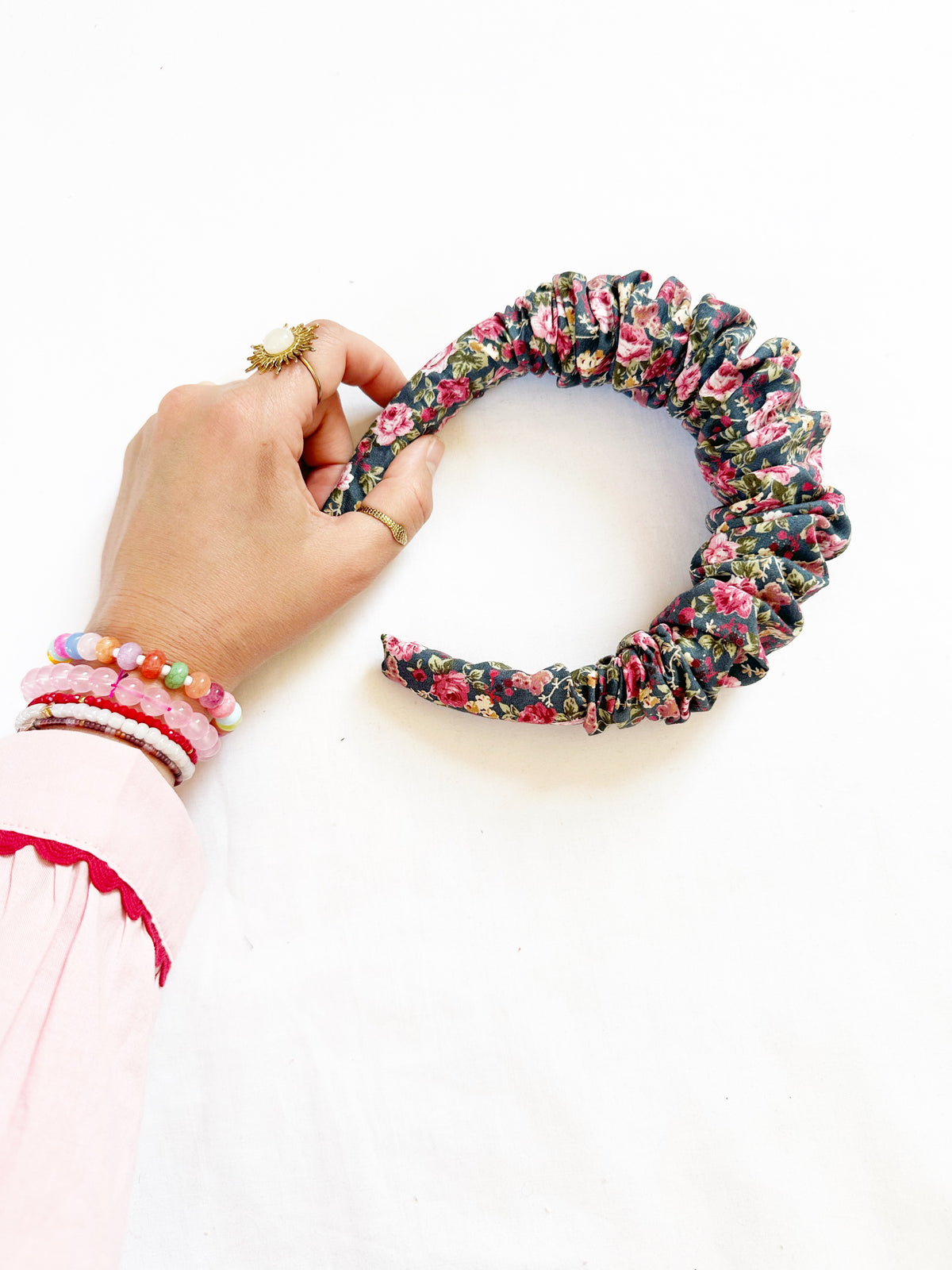 Ruffle Headband in ditsy rose floral