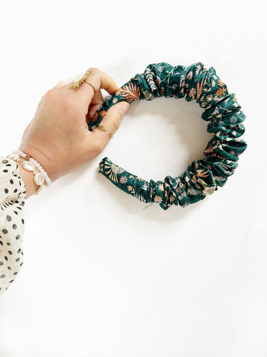Liberty Ruffle Headband in dark teal floral