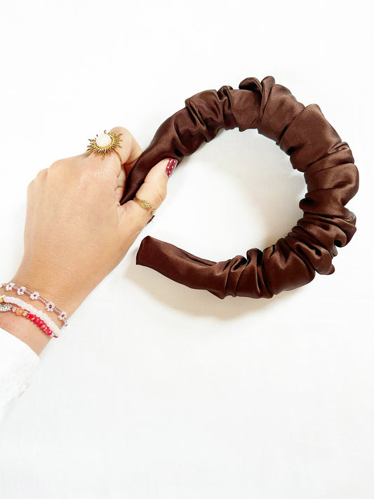 Ruffle Headband in brown silk