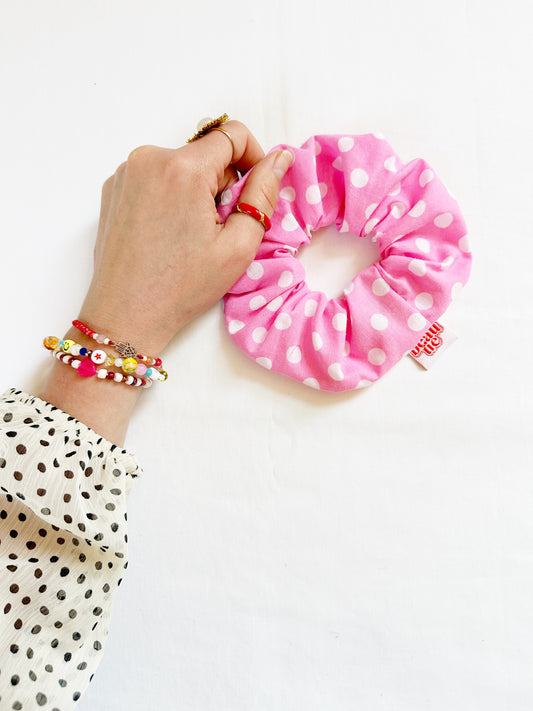 OG scrunchie in vintage pink polka dot
