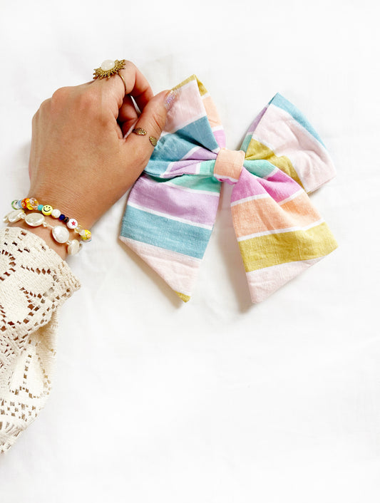 Beau hair bow in pastel beach stripes