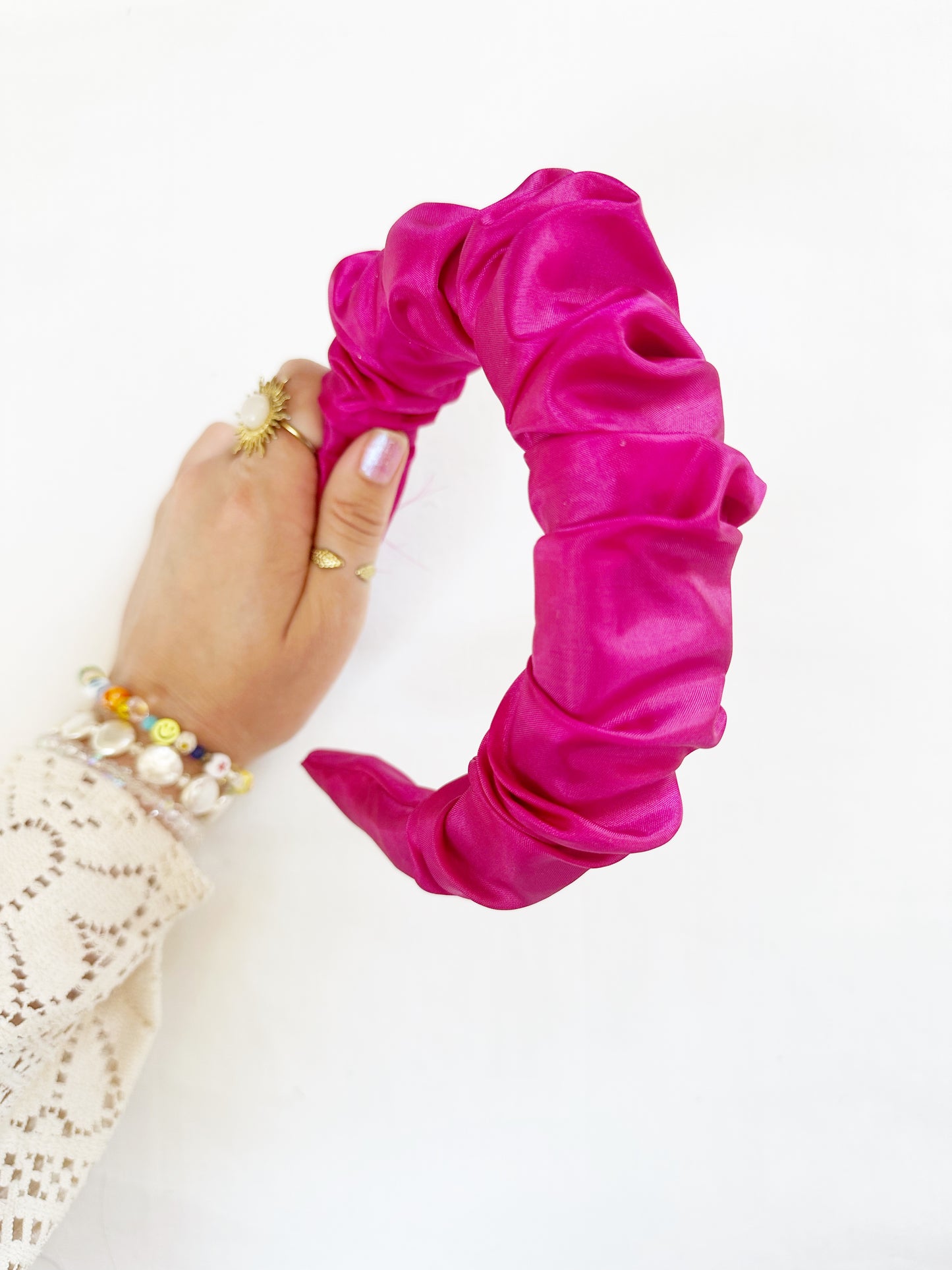 Ruffle Headband in magenta silk