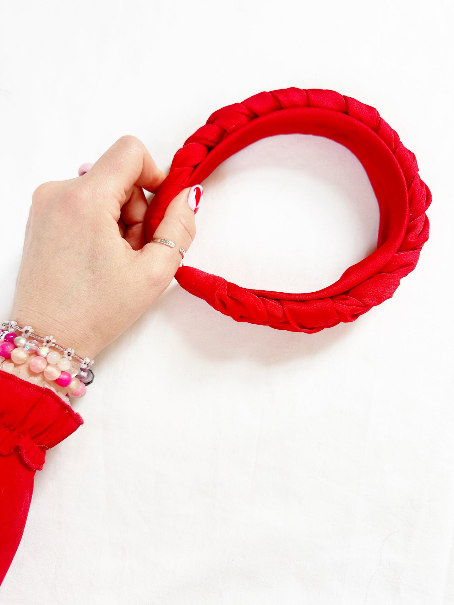 Plaited Headband in lipstick red