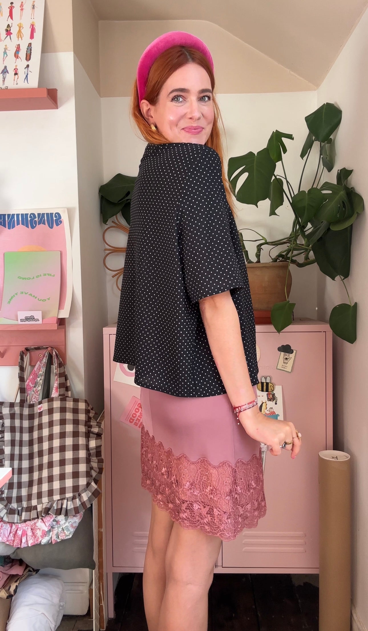 Padded Headband in hot pink velour velvet