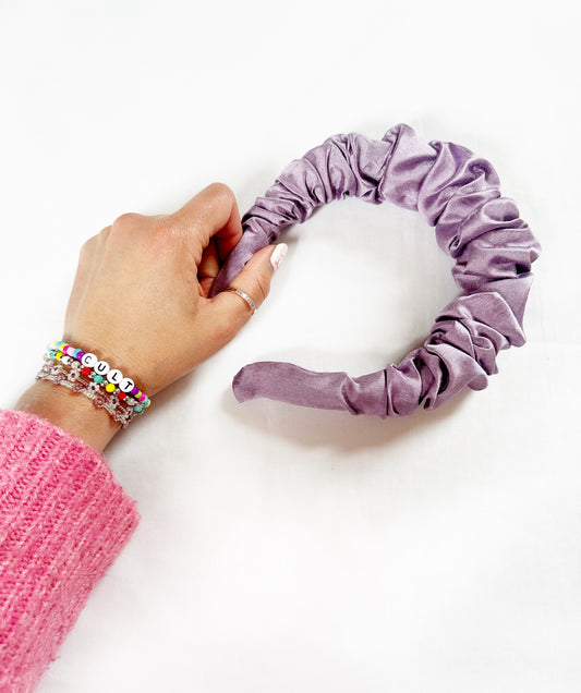 Ruffle Headband in lilac silk