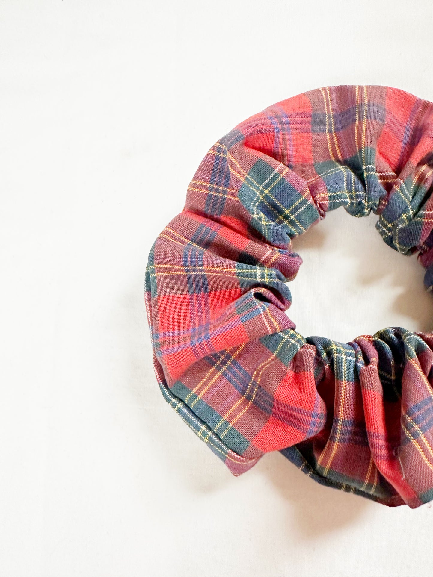 OG scrunchie in red tartan cotton