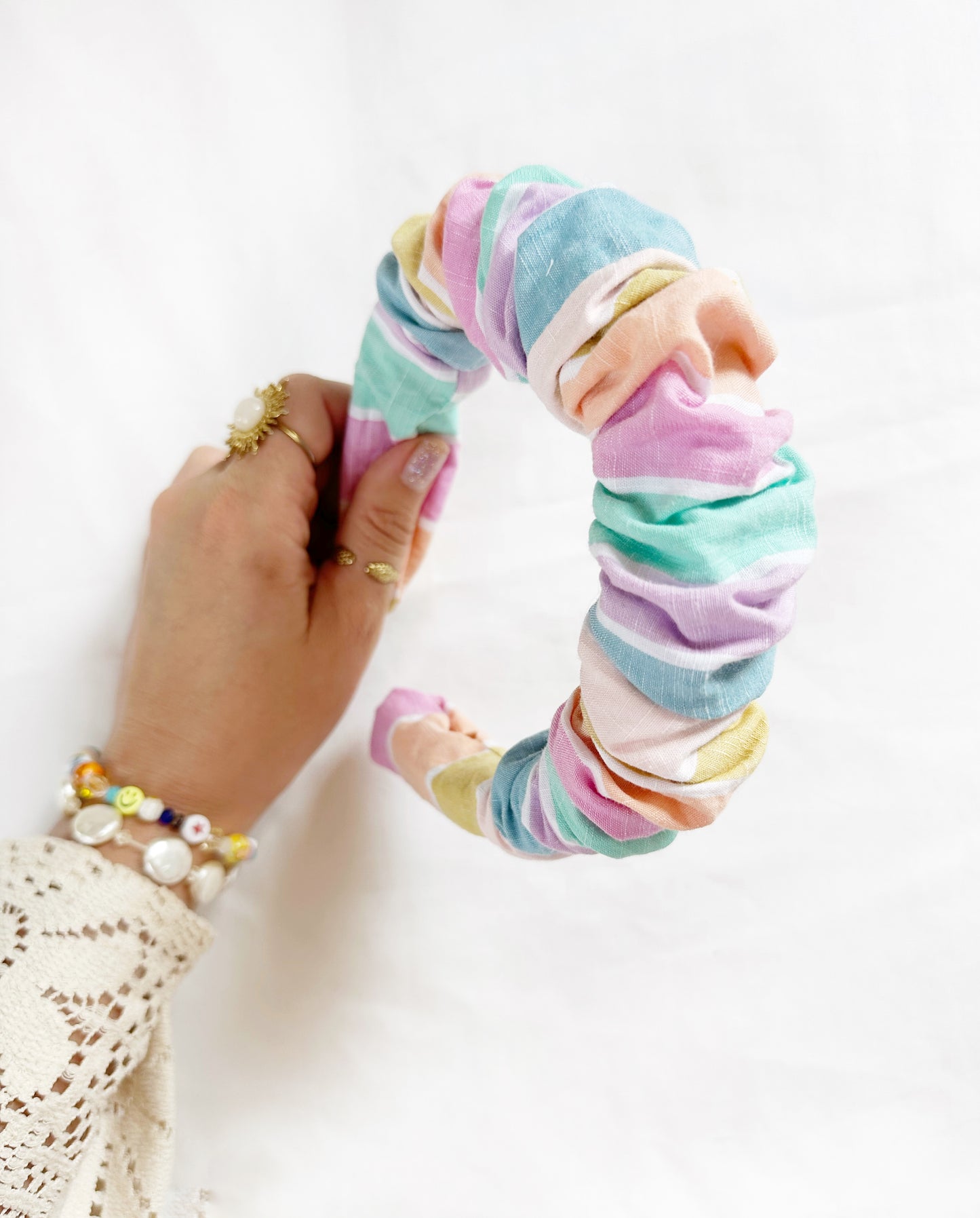 Ruffle Headband in pastel beach stripes