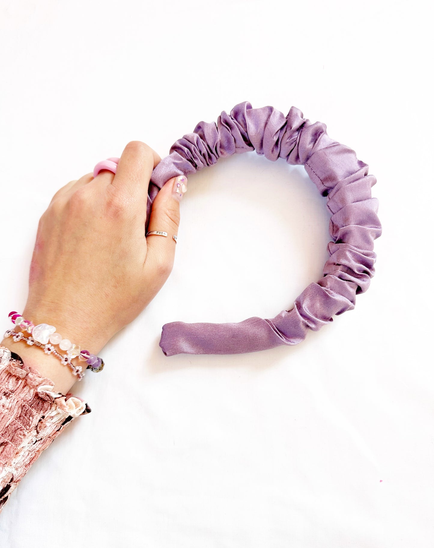 Ruffle Headband in lilac silk