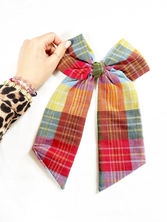 Power Hair Bow in tartan cotton