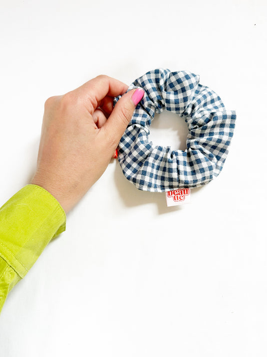 OG scrunchie in navy gingham