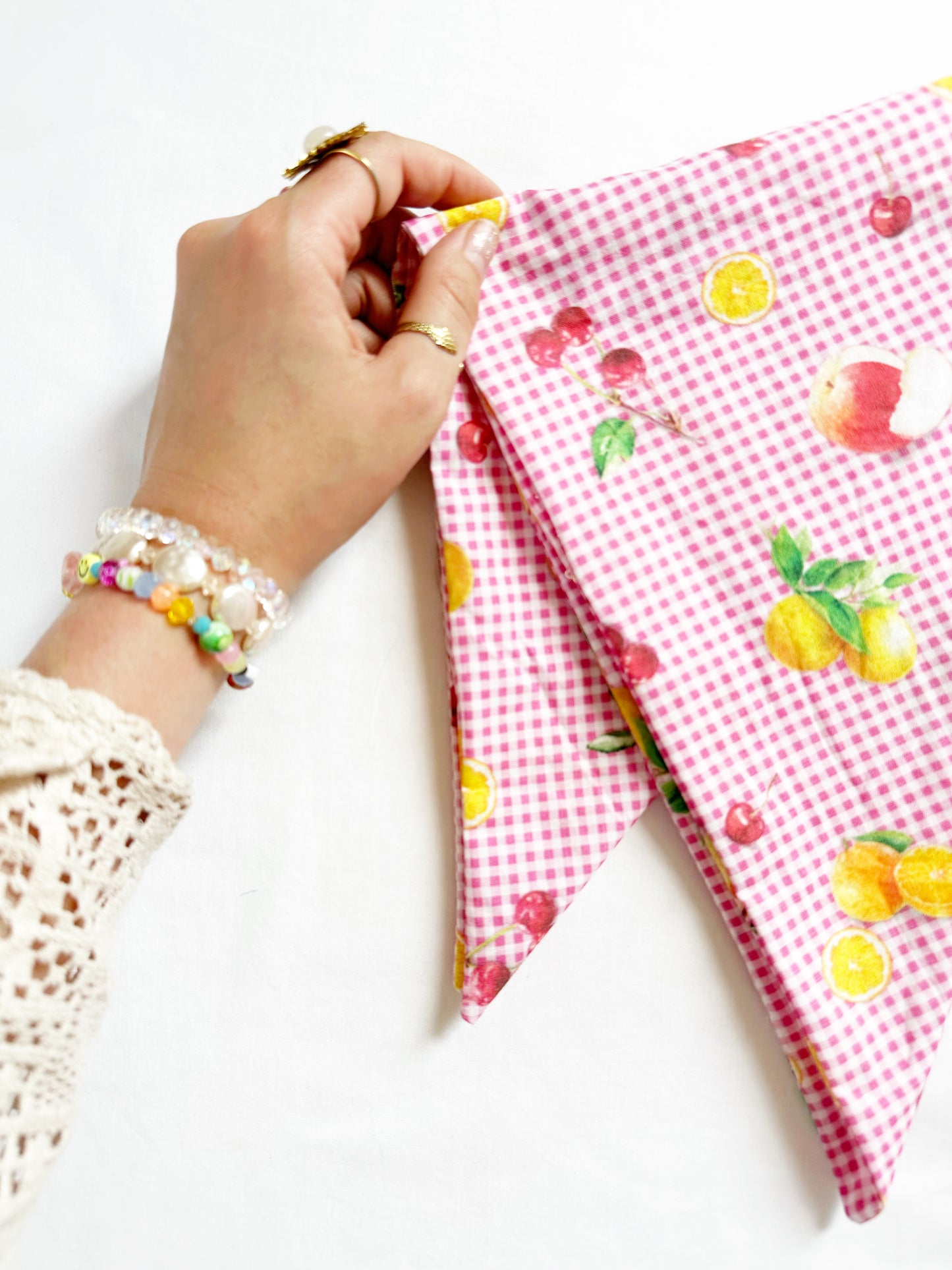 Bandana & neck scarf in gingham fruit print