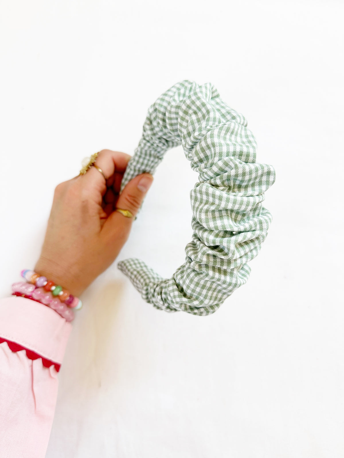 Ruffle Headband in green gingham