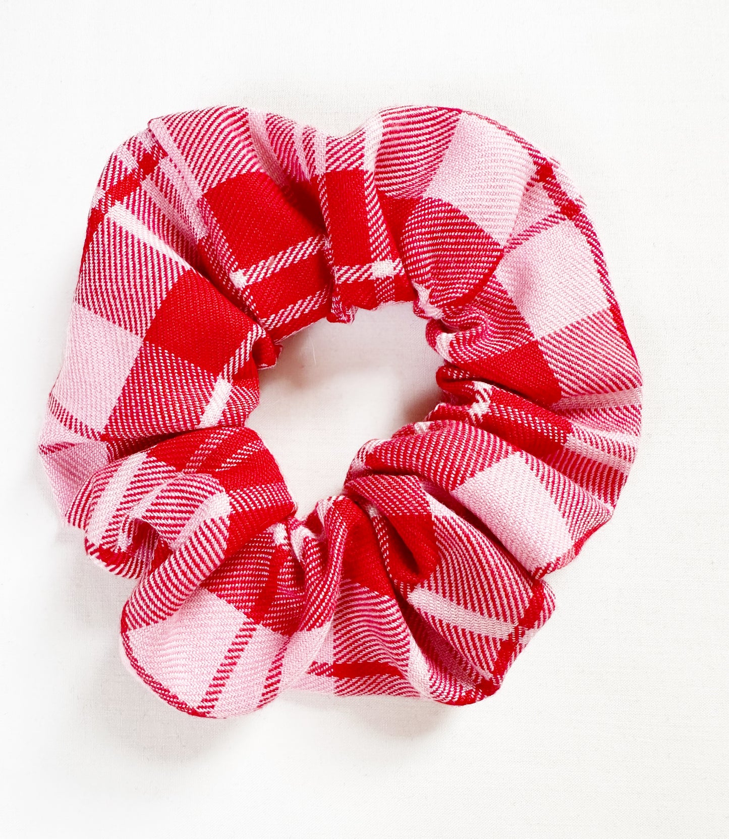 OG scrunchie in red and pink tartan