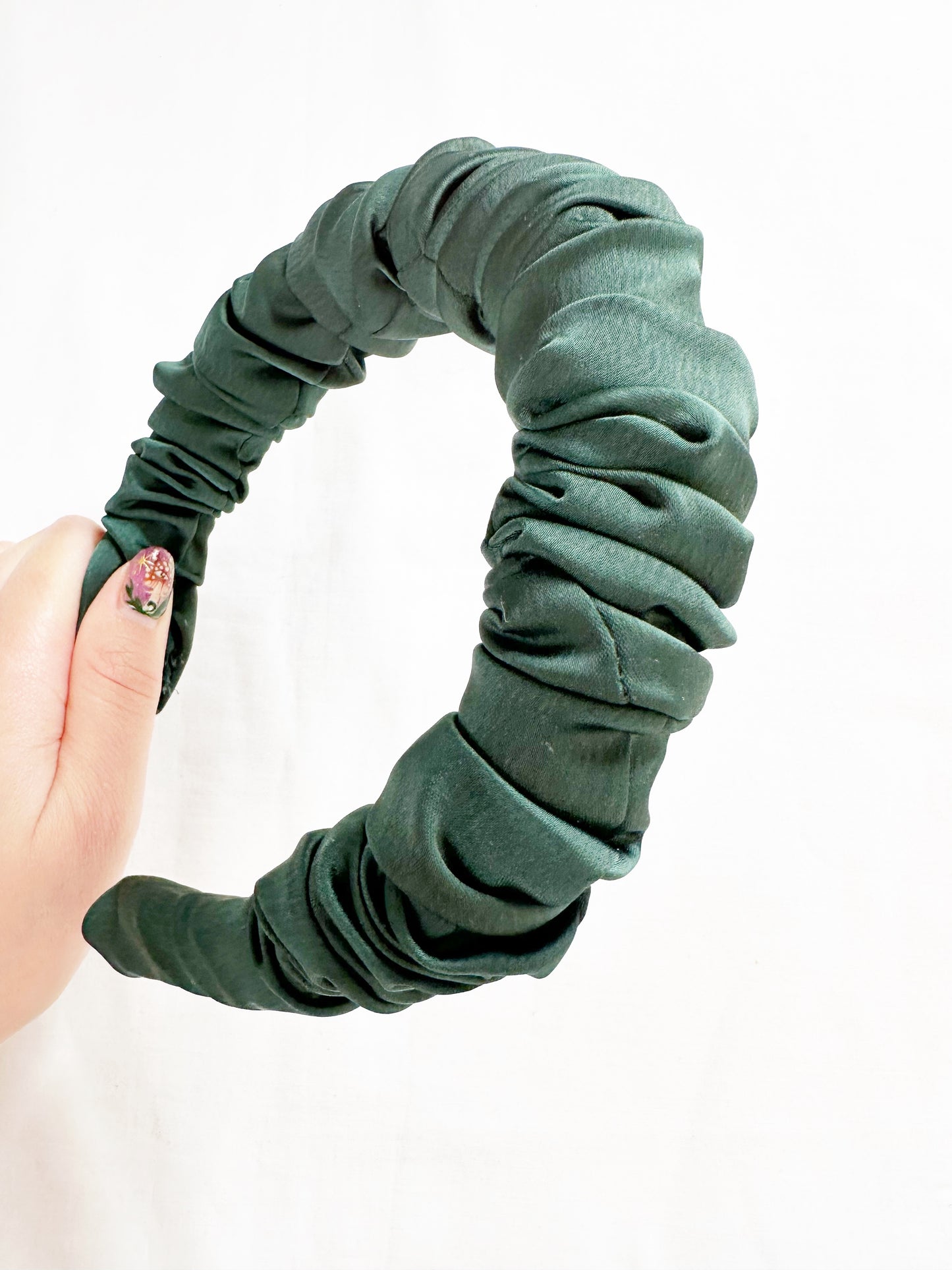 Ruffle Headband in forest green silk
