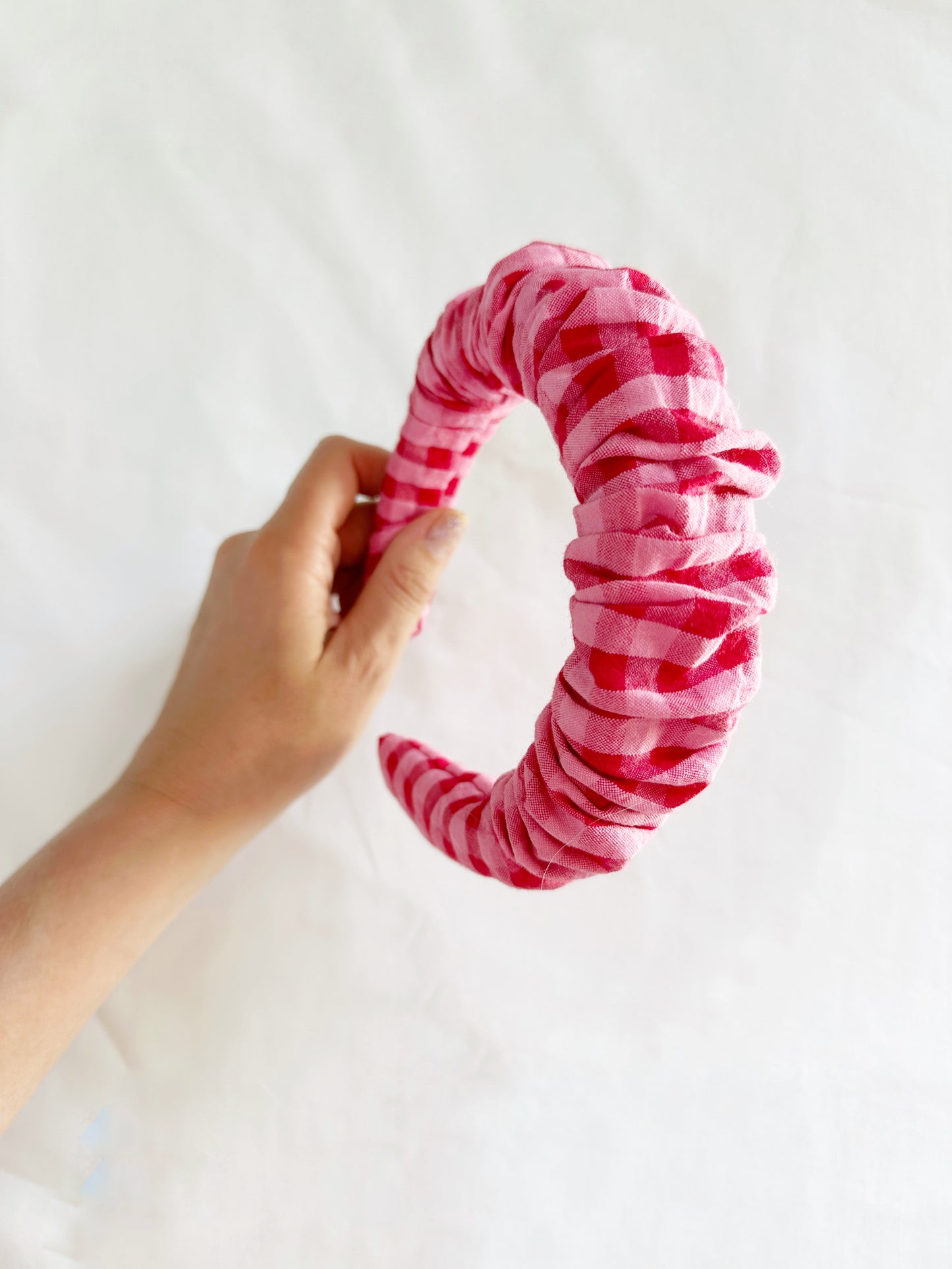 Ruffle Headband in pink red gingham