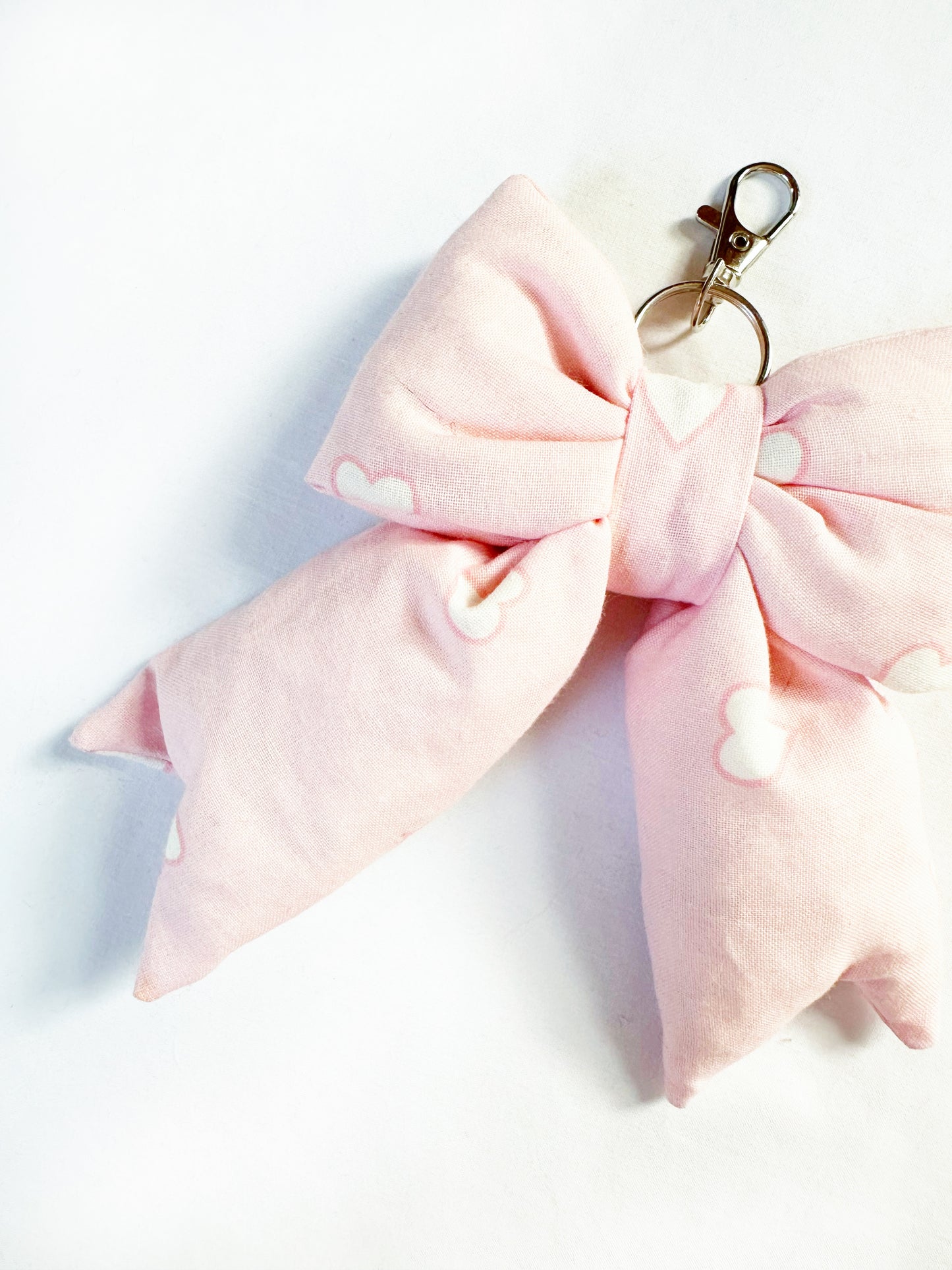 Puffy bow bag charm in pink heart