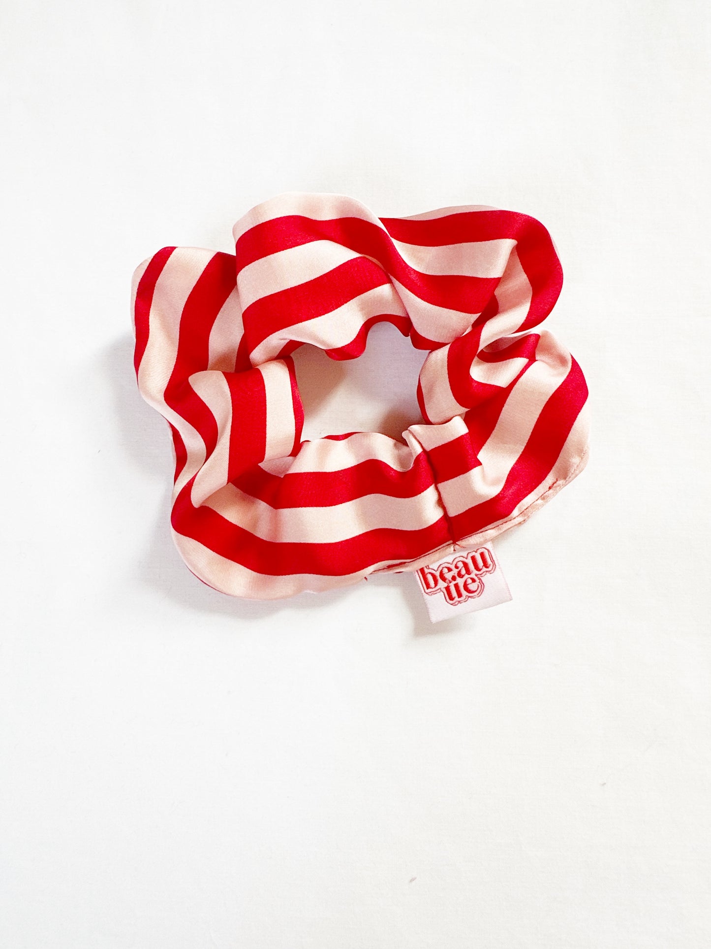 OG scrunchie in red and pink stripe silky
