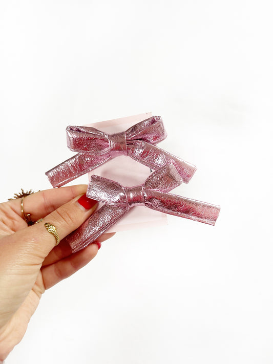 Bonnie mini hair bows in metallic pink