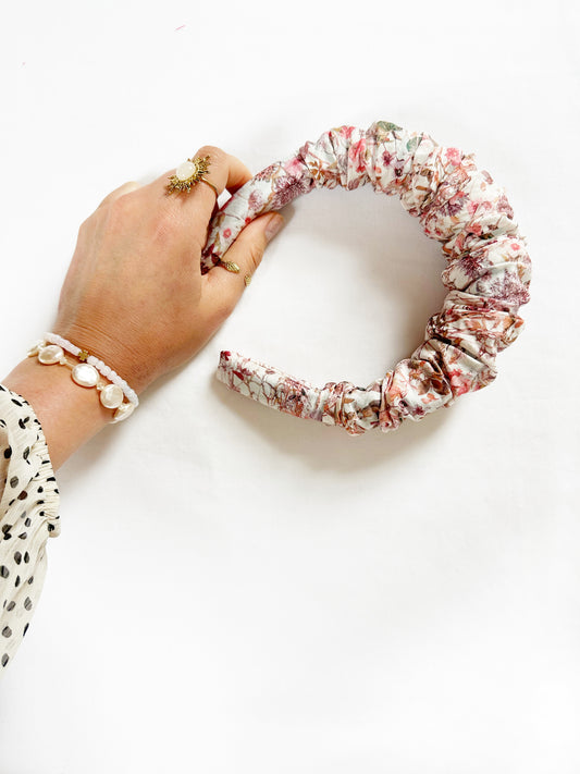 Liberty Ruffle Headband in pink wildflowers