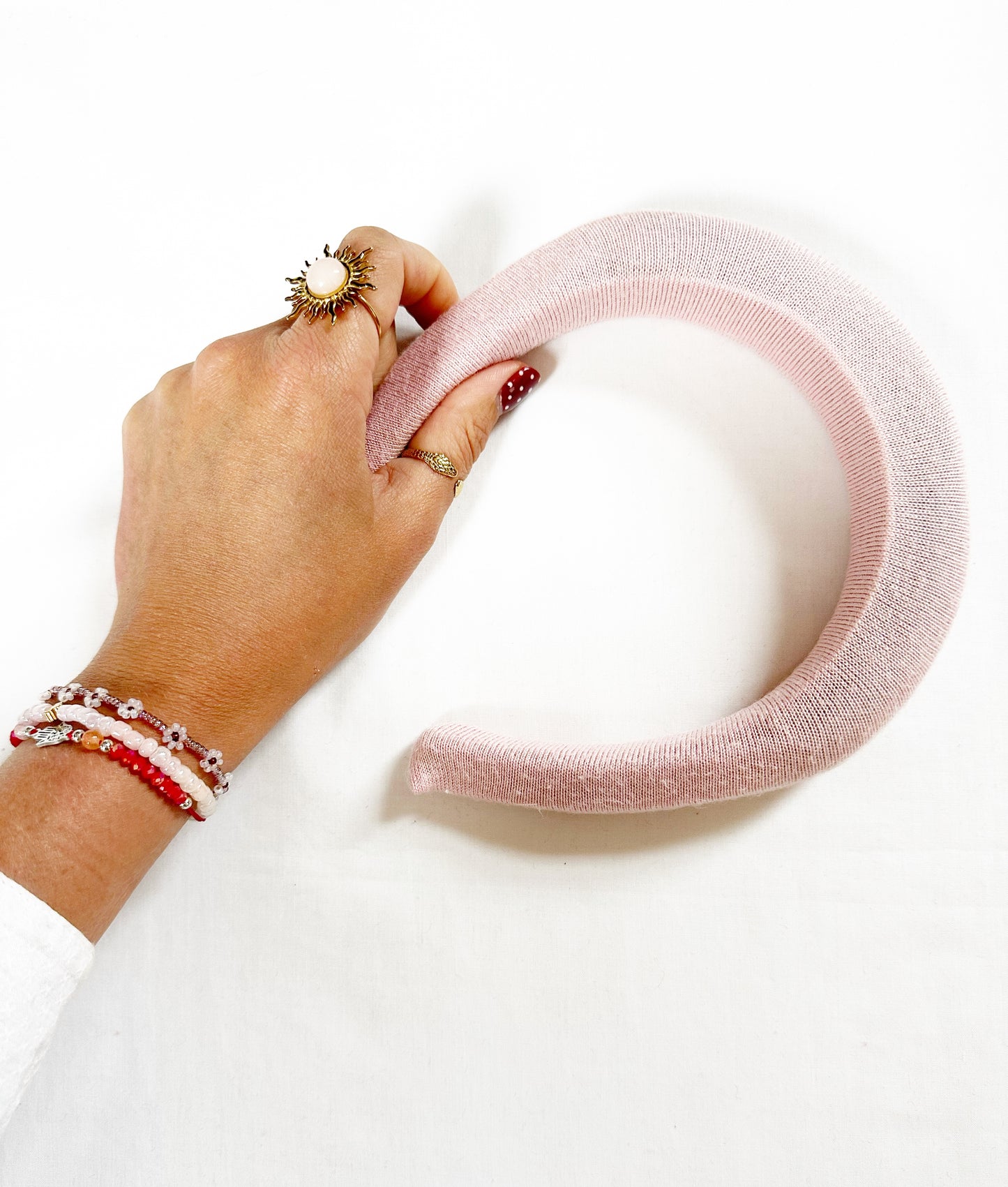 Padded Headband in pale pink wool