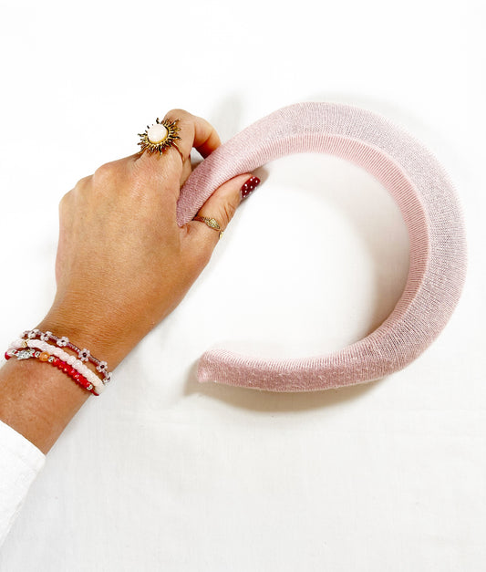 Padded Headband in pale pink wool