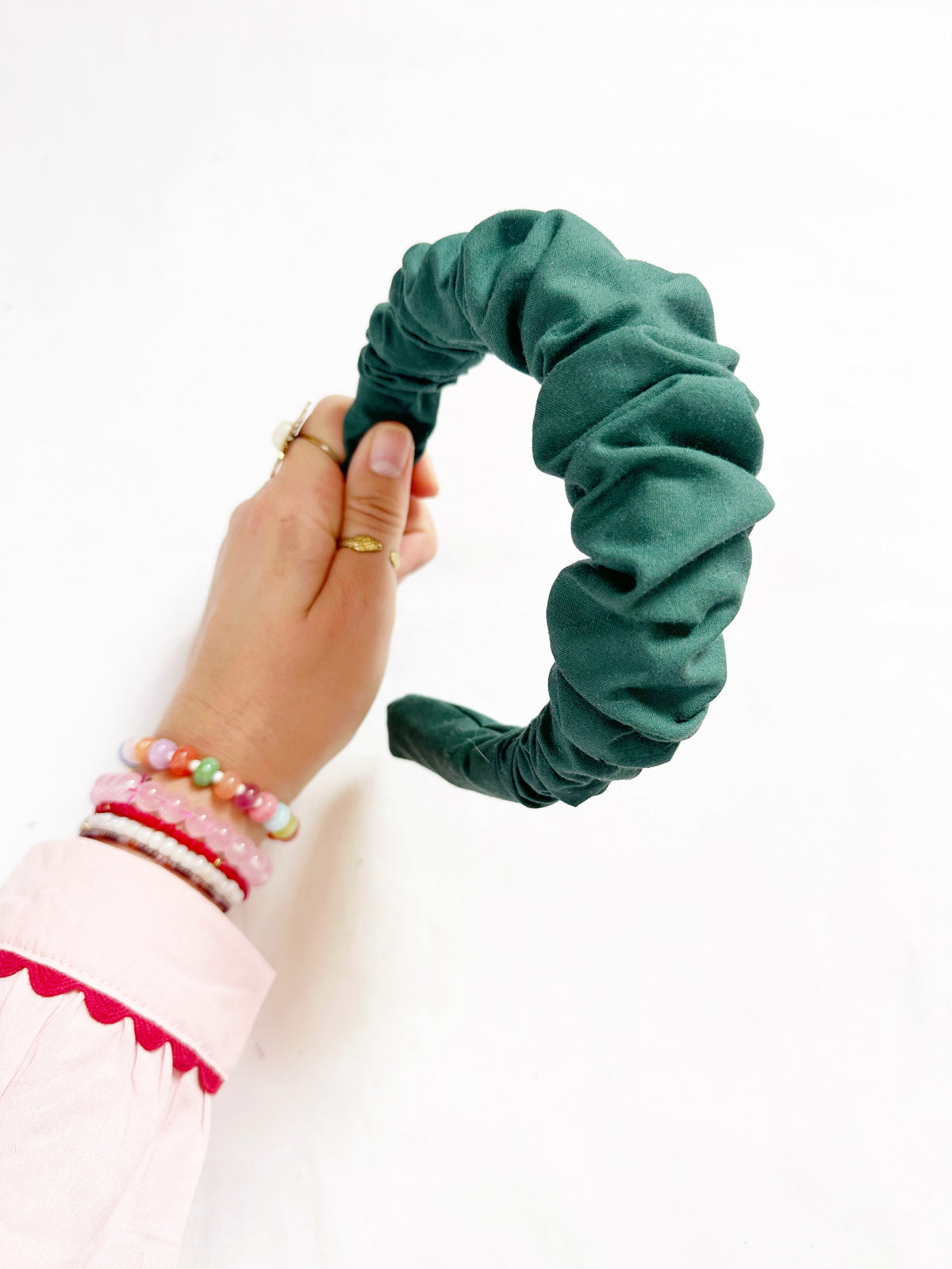 Ruffle Headband in hunter green cotton