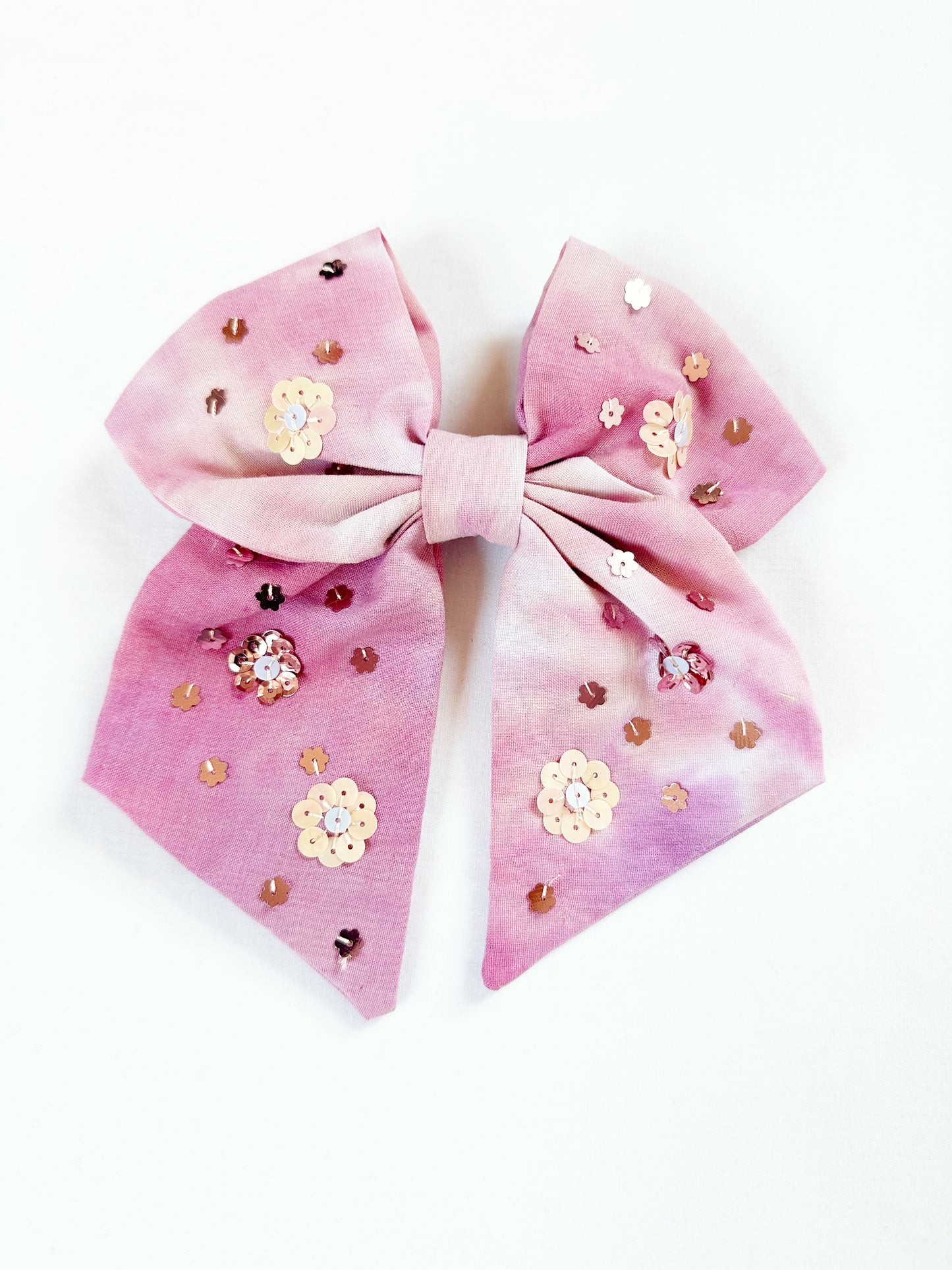 The Queen Bee - Hair Bow in pink tie dye with sequin flowers