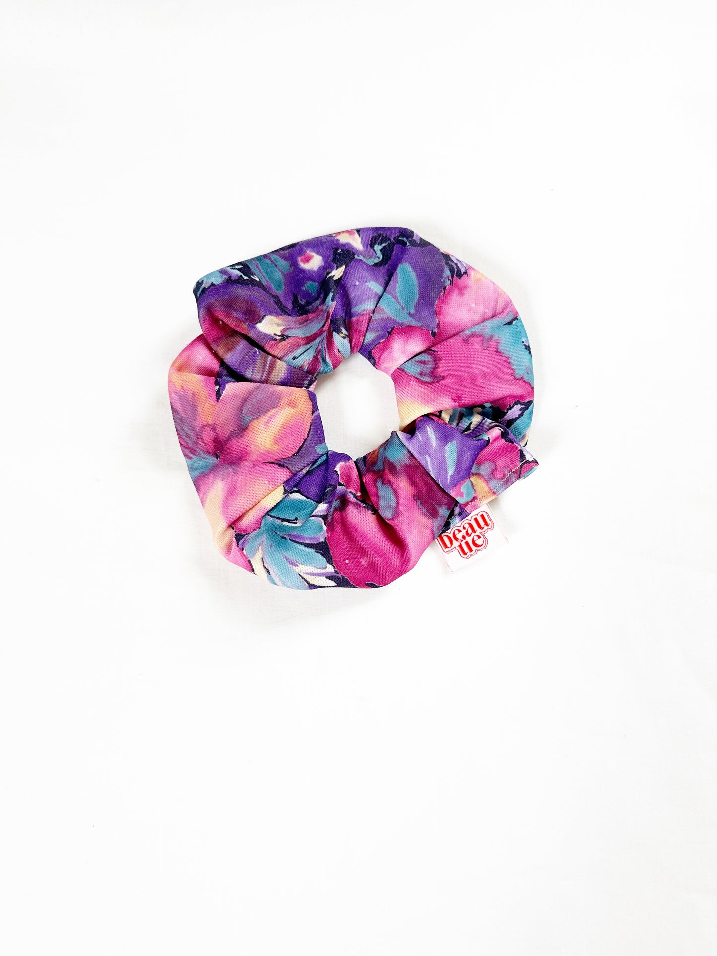 OG scrunchie in pink purple floral