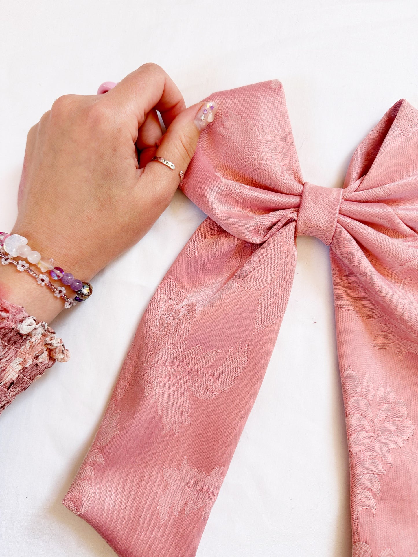 POWER Hair Bow in pink damask