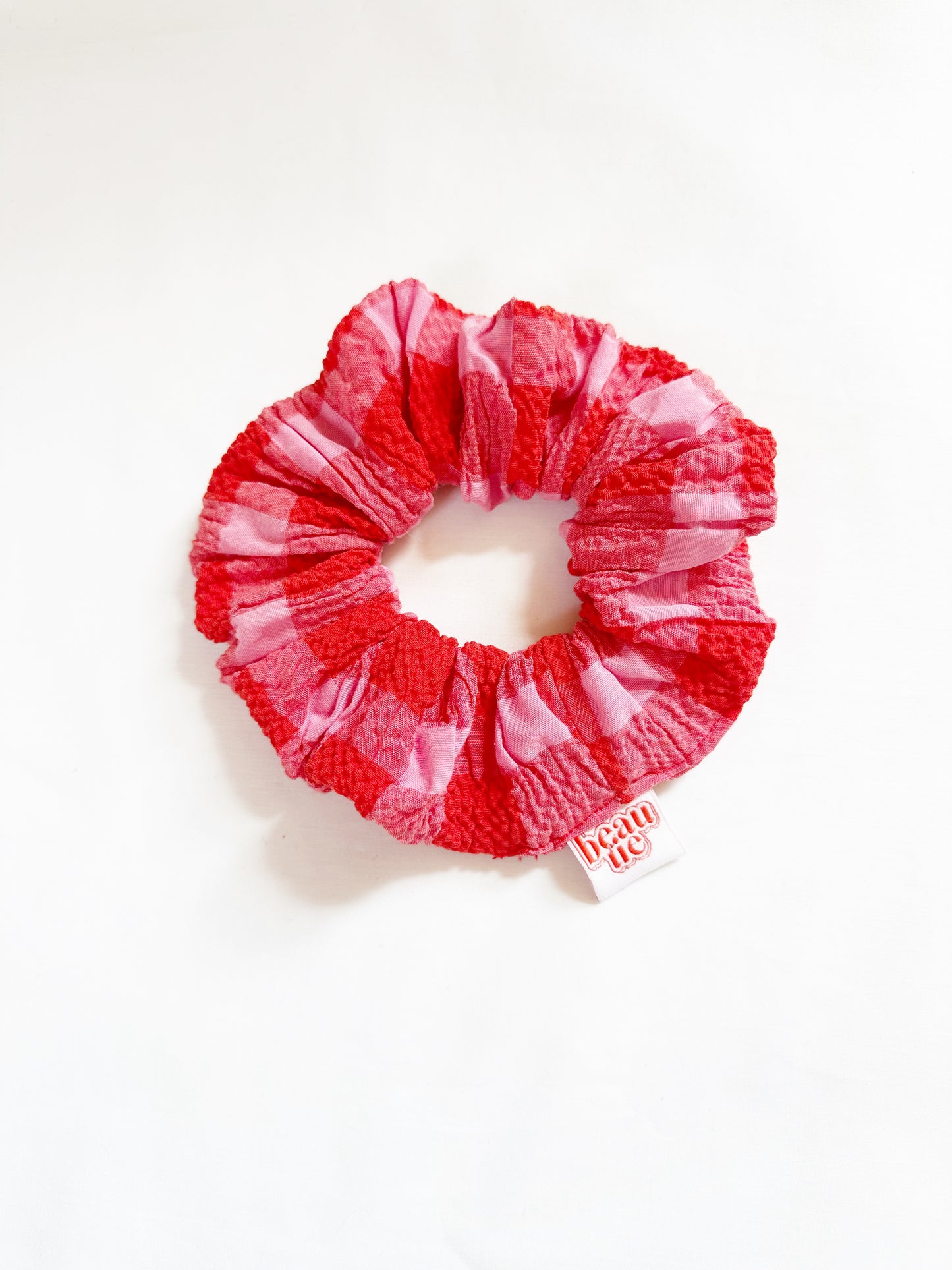 OG scrunchie in pink & red gingham