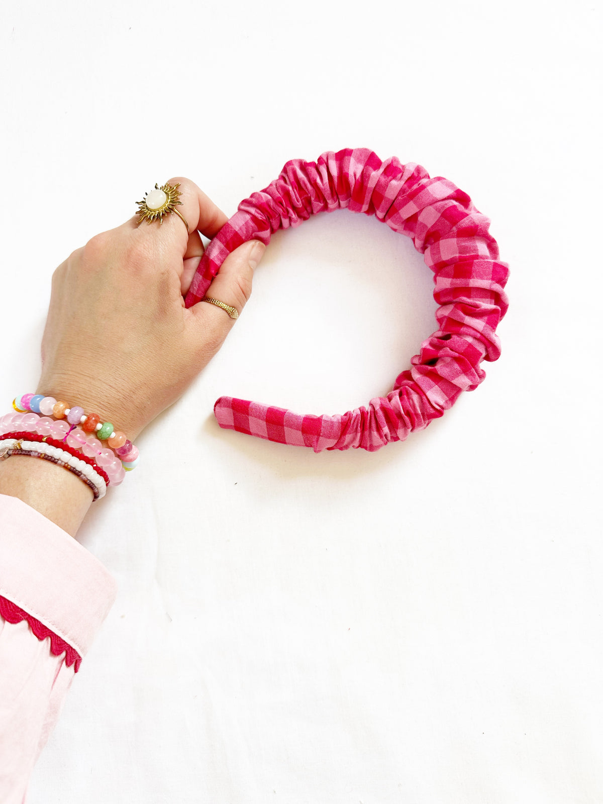 Ruffle Headband in pink gingham