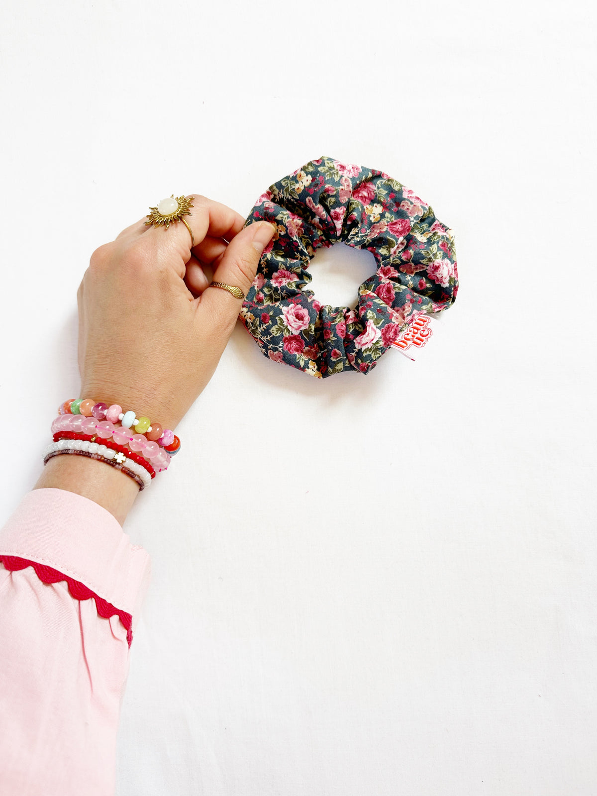 Mini scrunchie in pink roses