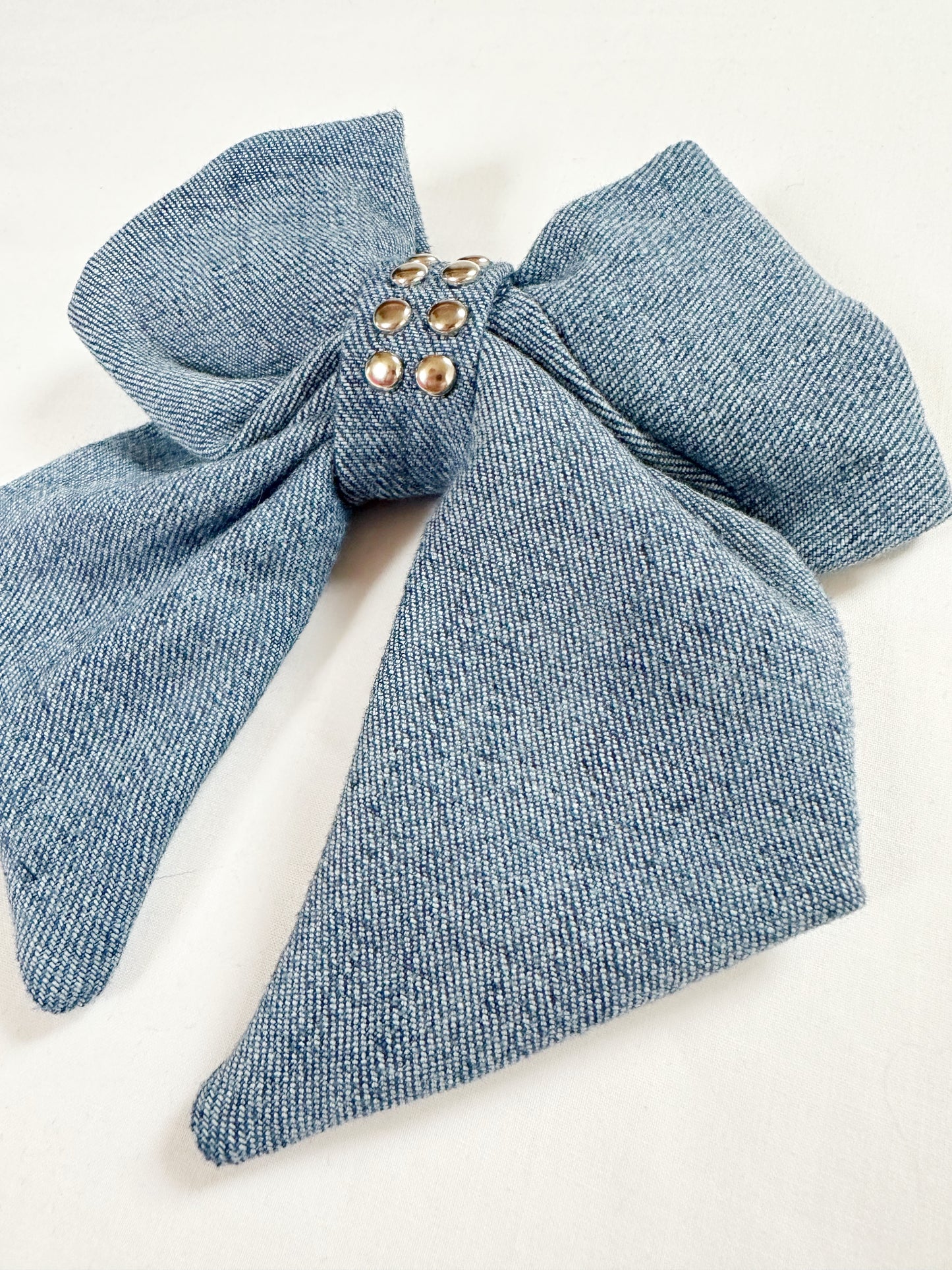 Hair Bow in studded denim