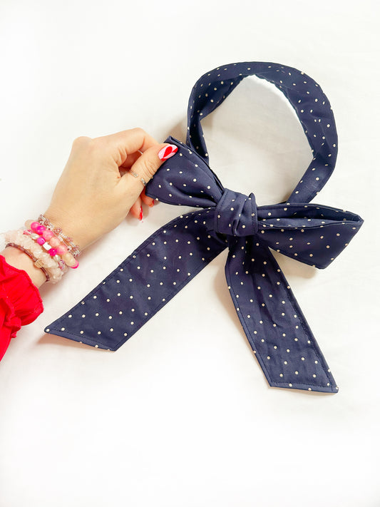 VersaTie hair & neck tie in polka dot navy