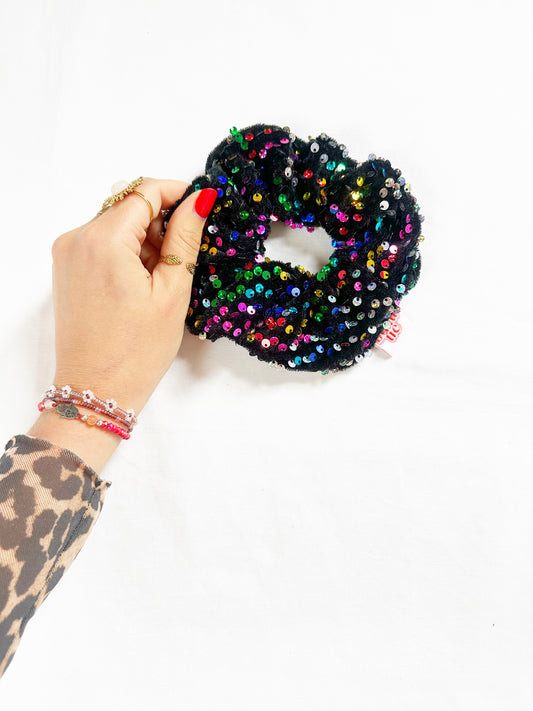 OG scrunchie in rainbow sequins