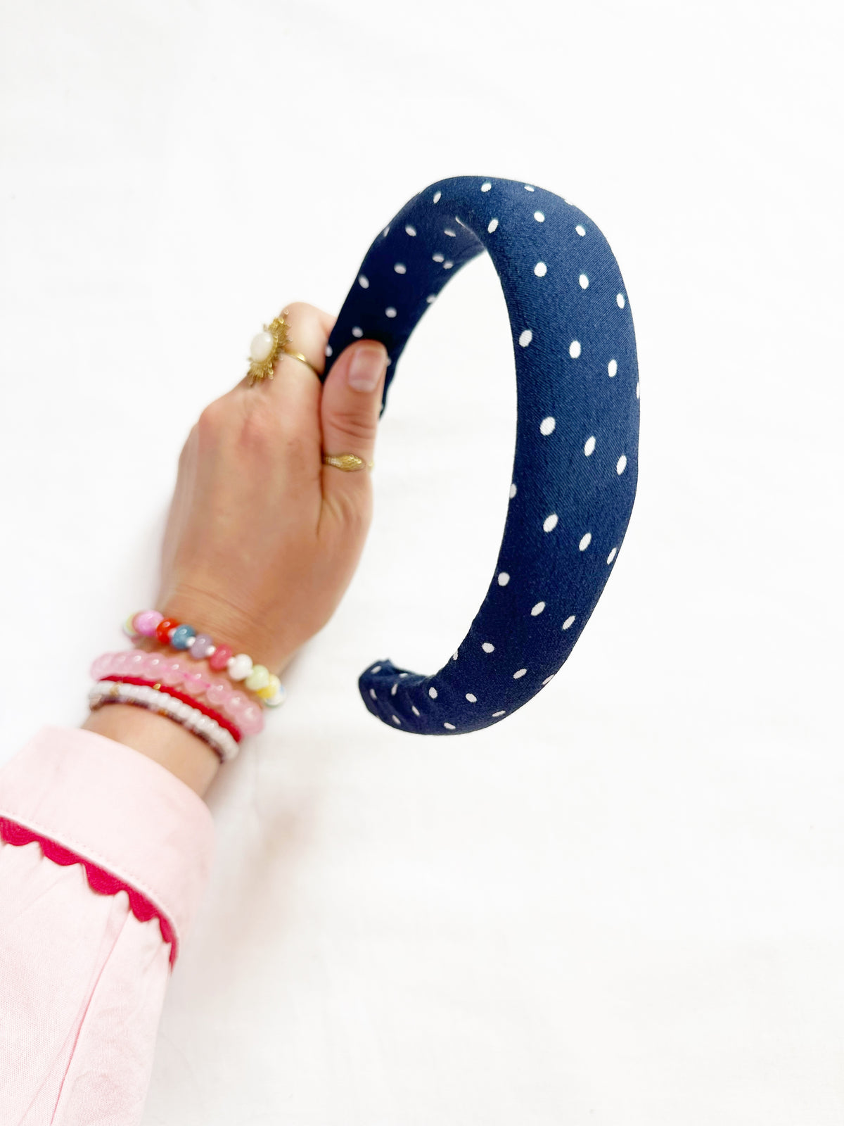 Classic Headband in navy polka dot