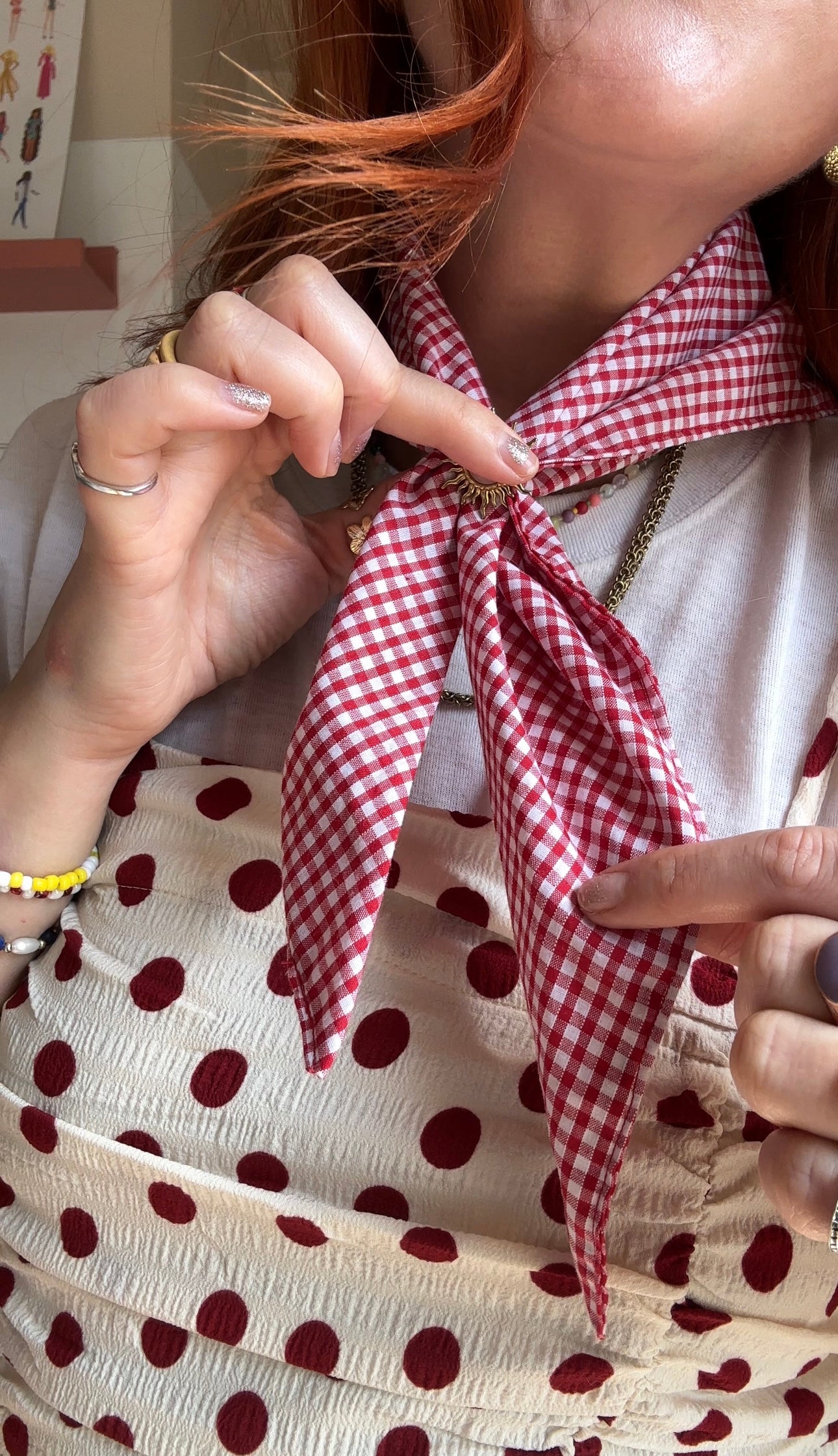 Bandana & neck scarf in red white gingham