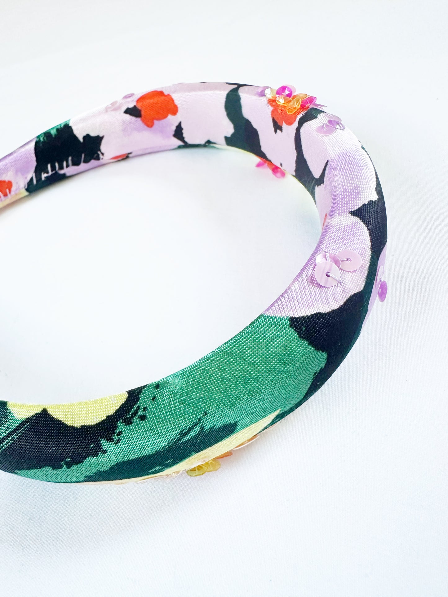 The Kate - Classic Headband in floral silky sequins