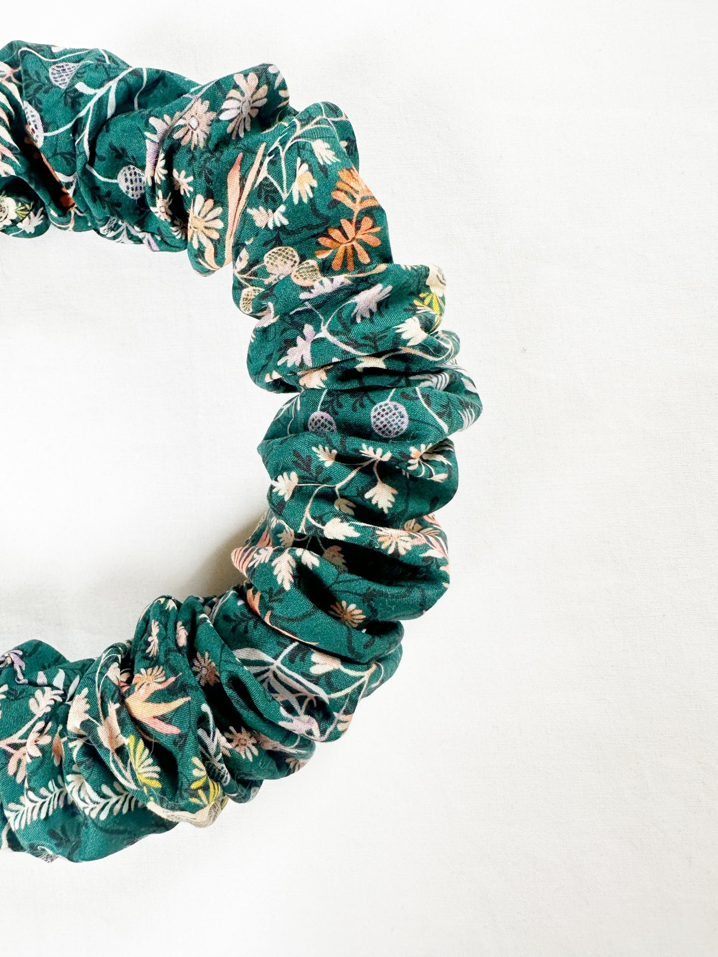 Liberty Ruffle Headband in dark teal floral