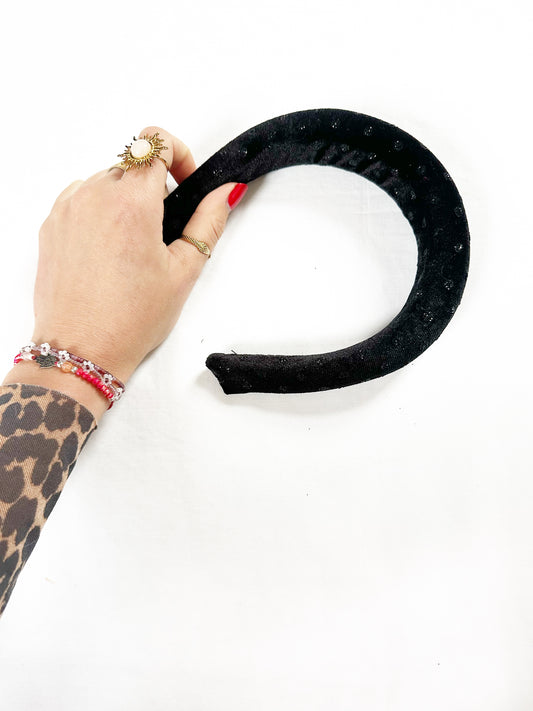 Padded Headband in black velvet sparkle
