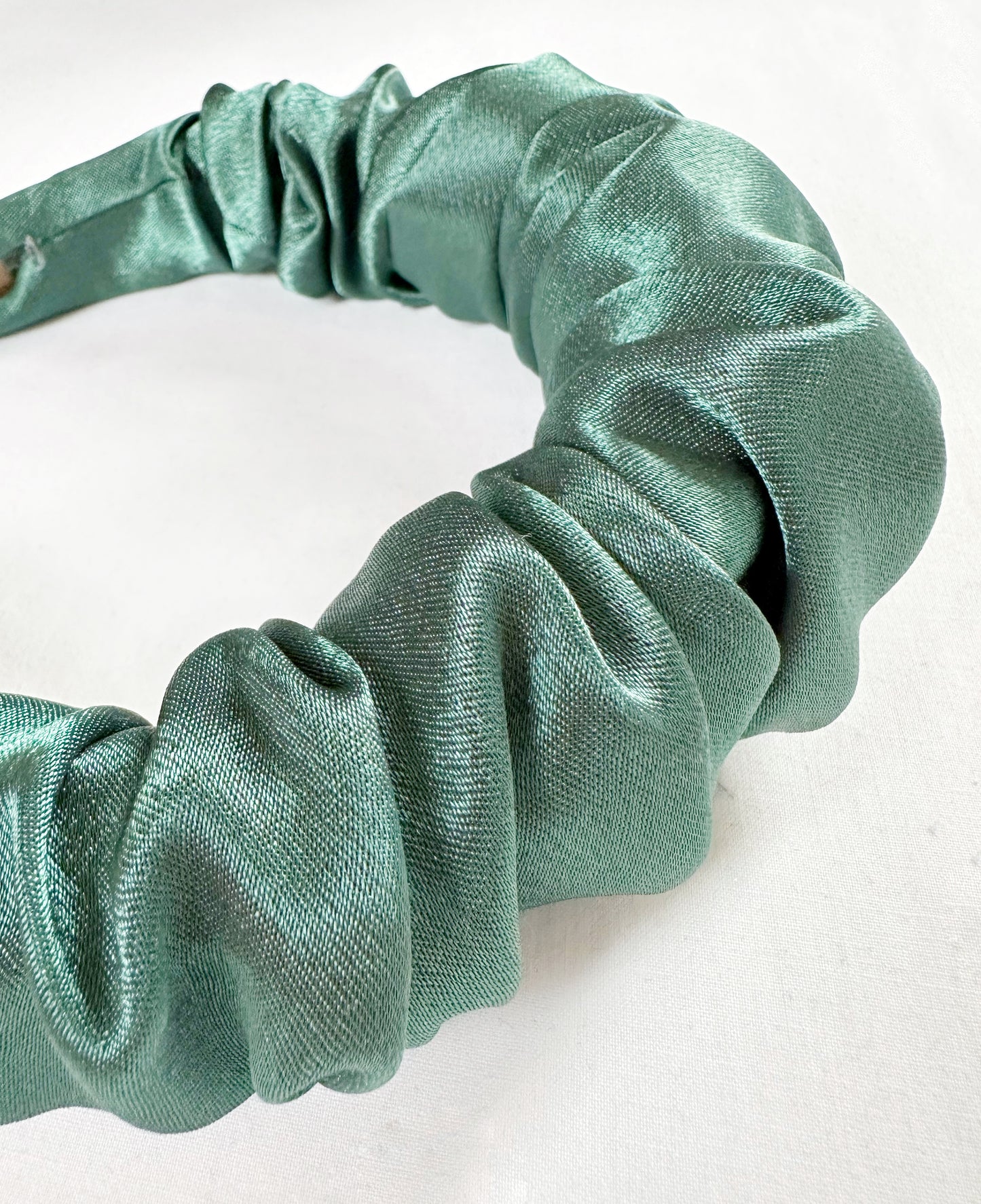 Ruffled Headband in forest green silk