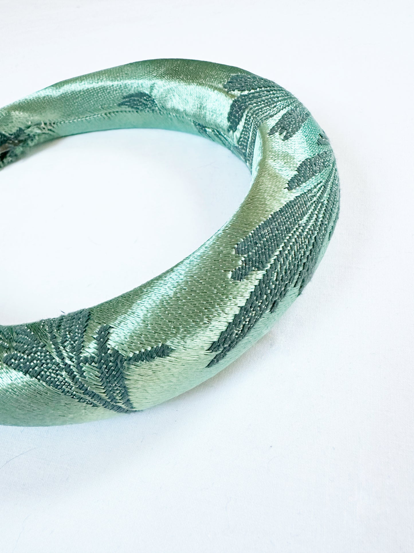 Padded Headband in deep mint silk brocade