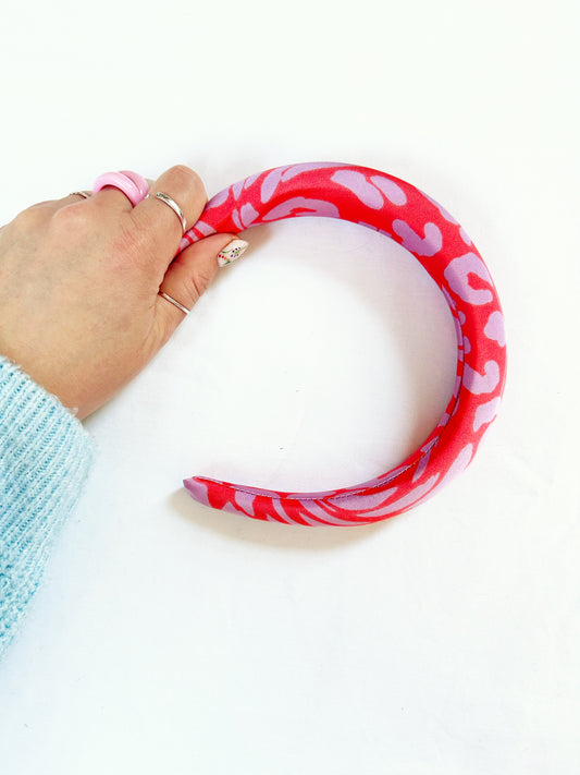 Padded Headband in silky lilac orange leopard