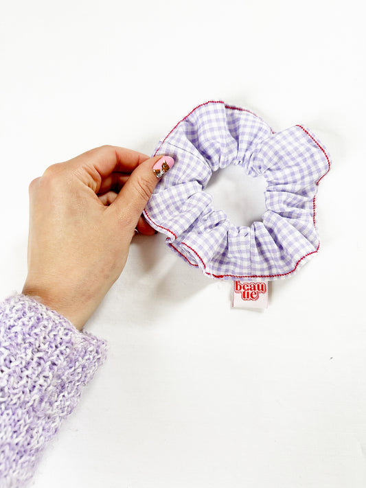 OG scrunchie in gingham and red stitch