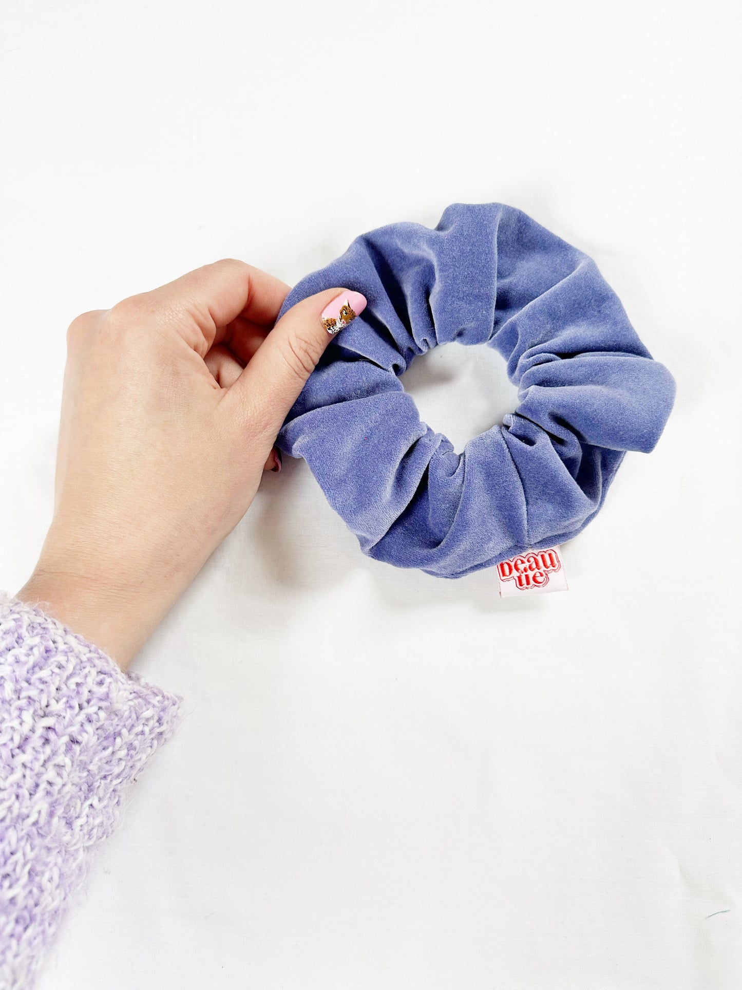 OG scrunchie in periwinkle purple velvet