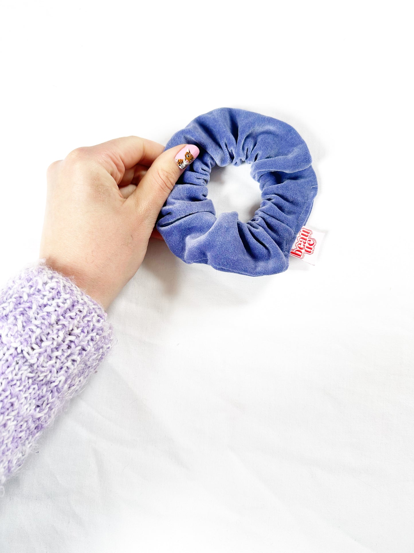 Mini scrunchie in periwinkle purple velvet