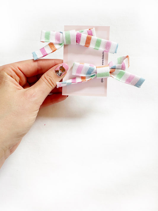Bonnie mini hair bow set in pastel candy stripe
