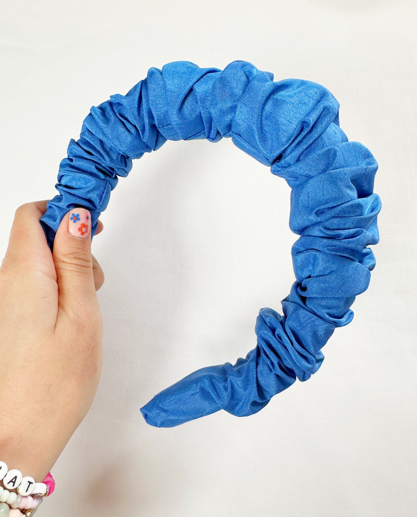 Ruffled Headband in Cobalt Blue Taffeta