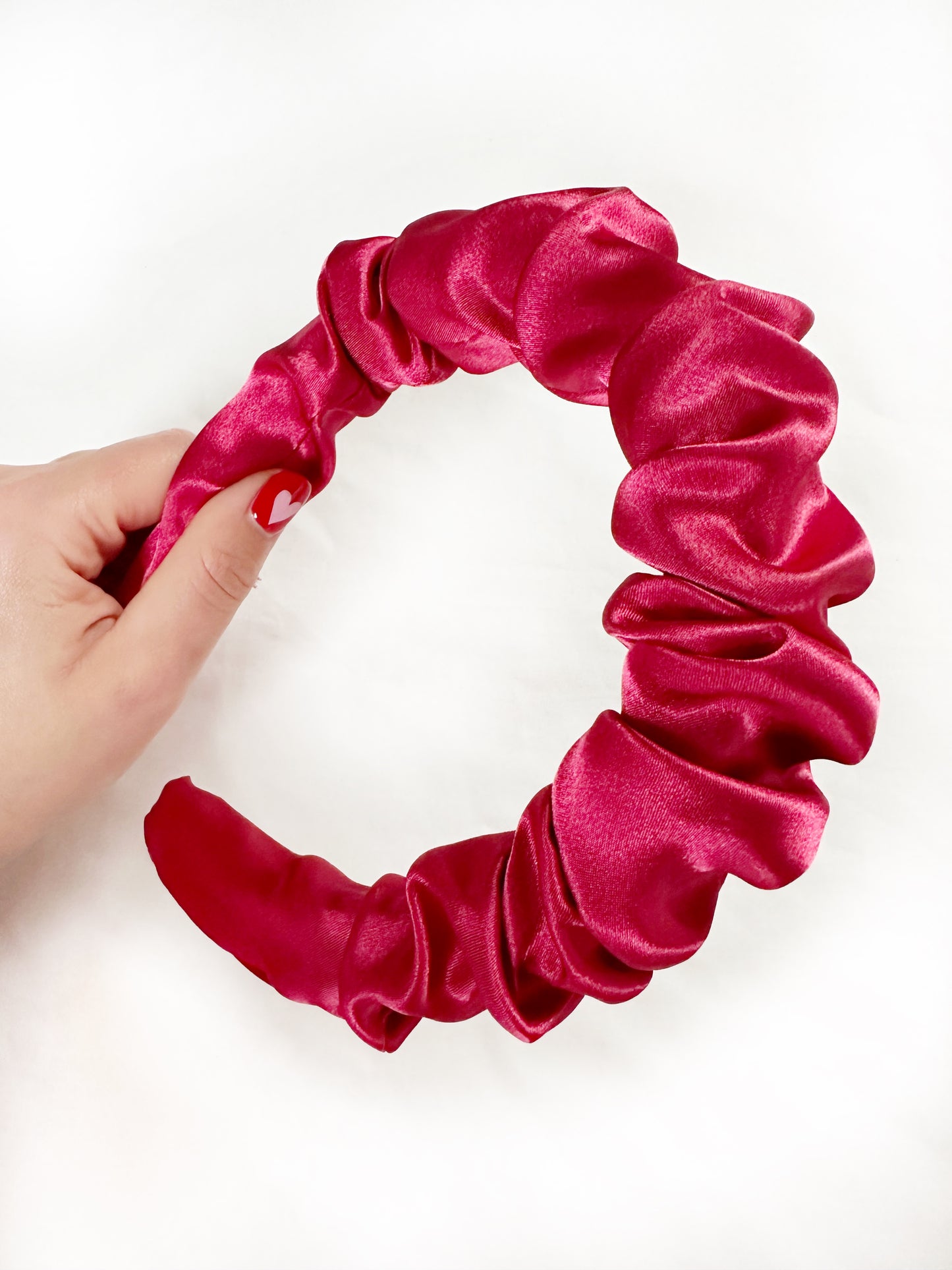 Ruffle Headband in pinky red silk